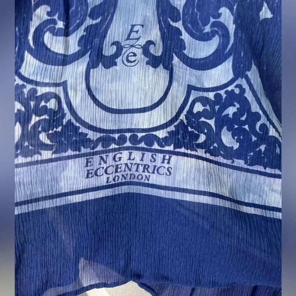 Vintage English Eccentrics London Chiffon Silk Blue Floral Scarf - Picture 5 of 5
